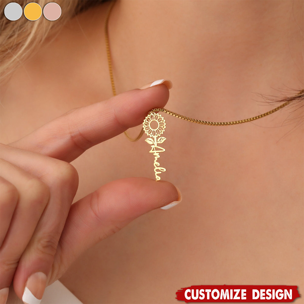 Personalized Sunflower Necklace - Gift For Mom,Grandma,Wife