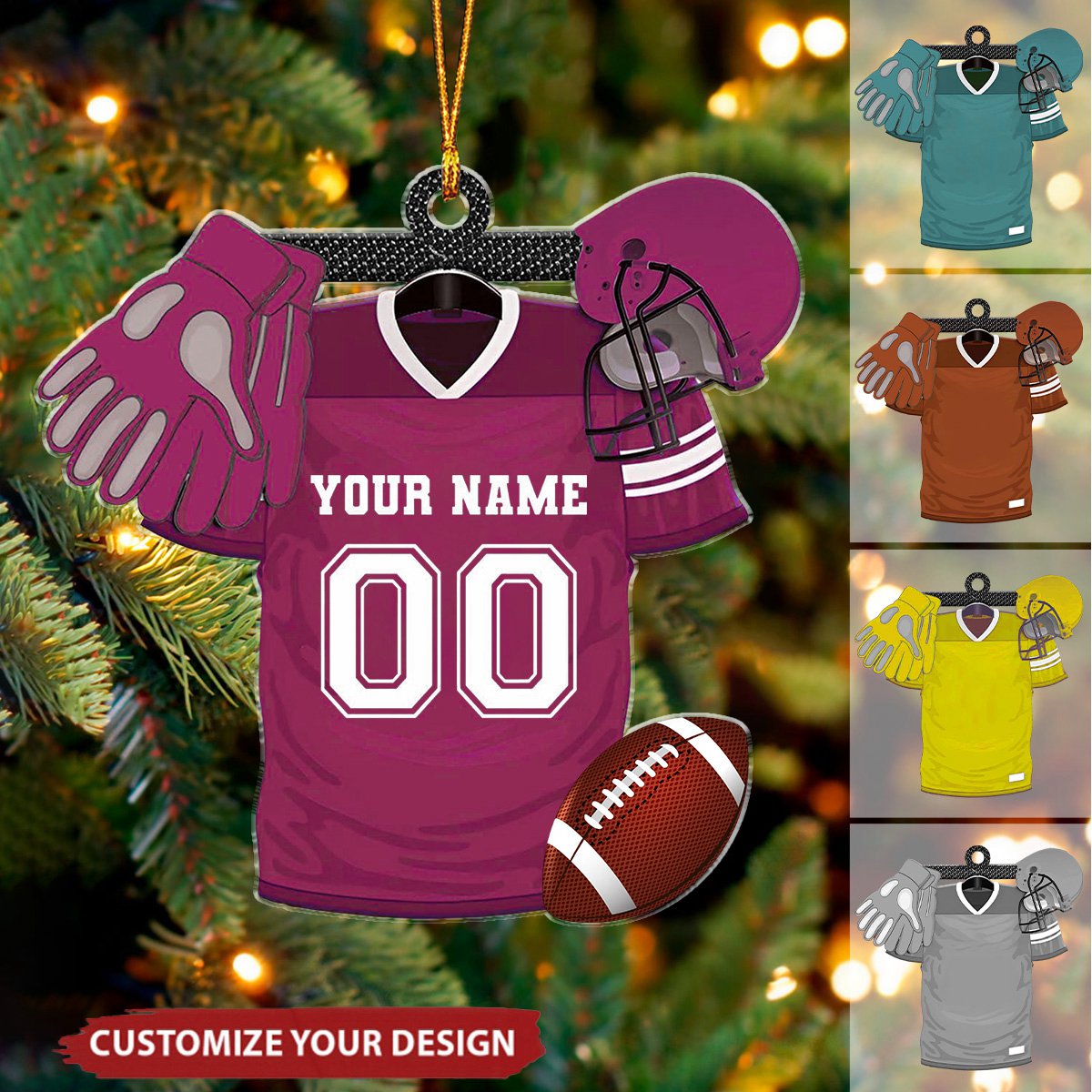 2024 New Release Personalized American Football Uniform Christmas Ornament Football Helmet And Ball - Gift For Football Lover