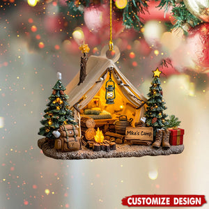Personalized Camping Christmas Ornament 2025 – Custom Name Tent Holiday Decor Gift for Campers, Hikers and Outdoor Lovers,2D Flat Onament