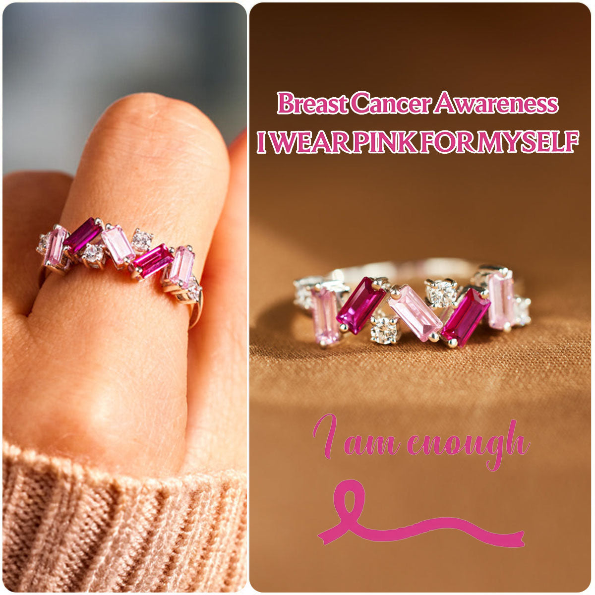 For Self - I Am Enough Pink Diamond Ring