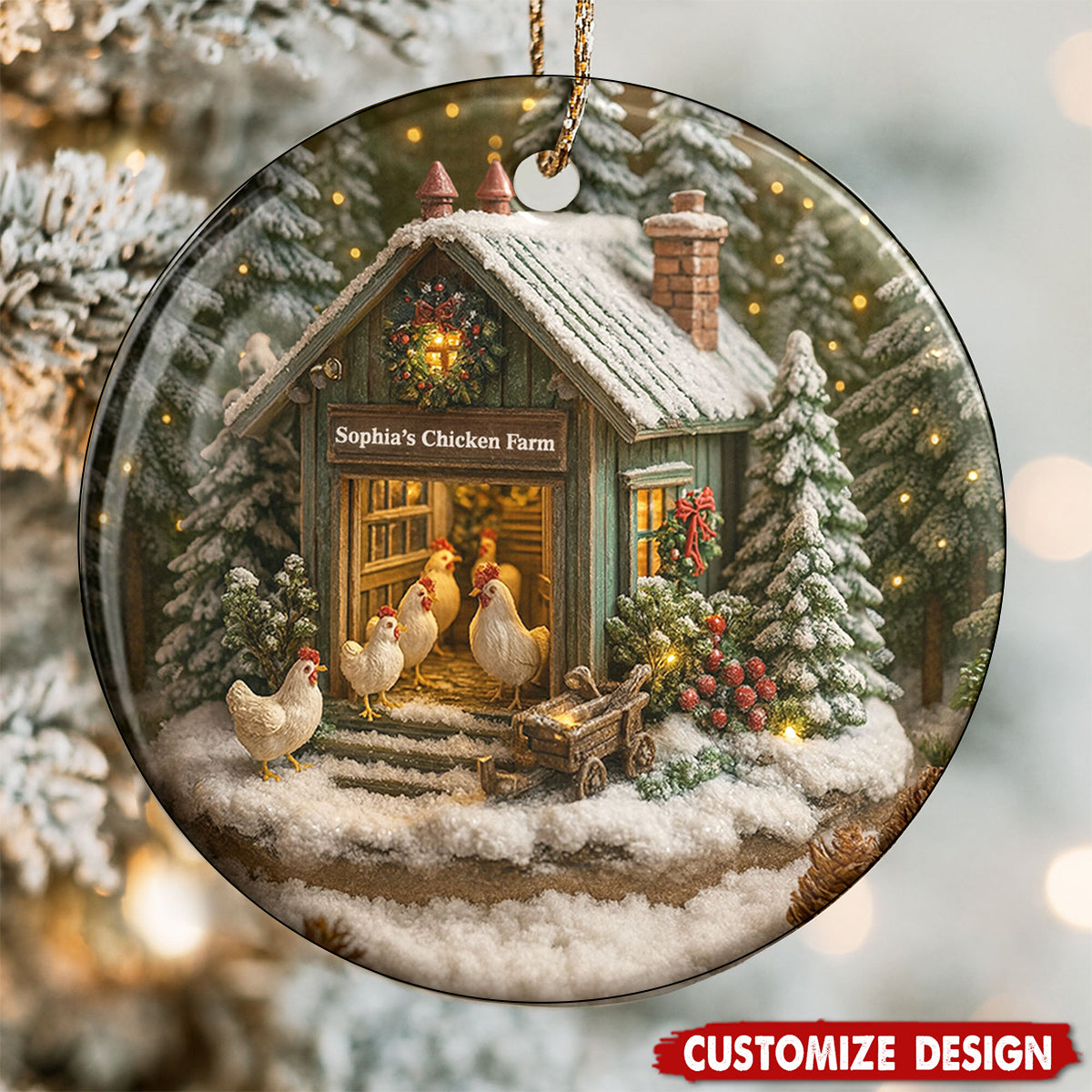 Enjoy The Winter Farm Life With Festive Decorations,Personalized Ceramic Ornament,Gift For Family And Friends