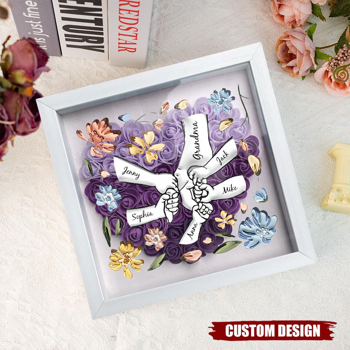 Holding Mom's Hands - Personalized Flower Shadow Box With Name