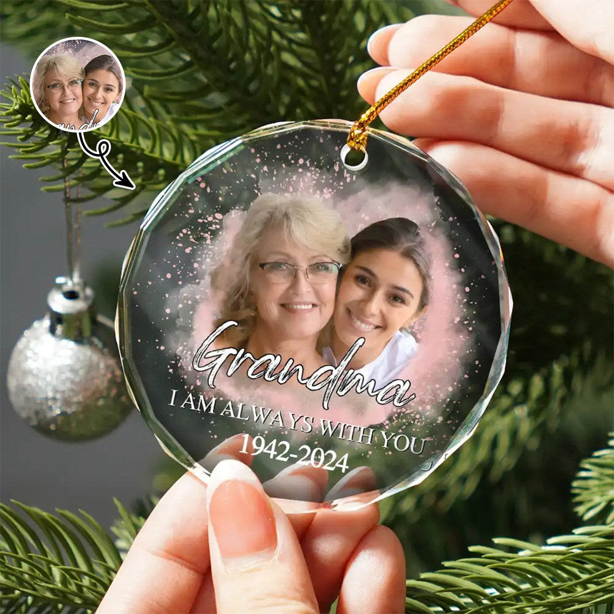 Custom Photo Memorial Forever Our My Hearts - Personalized Circle Glass Ornament