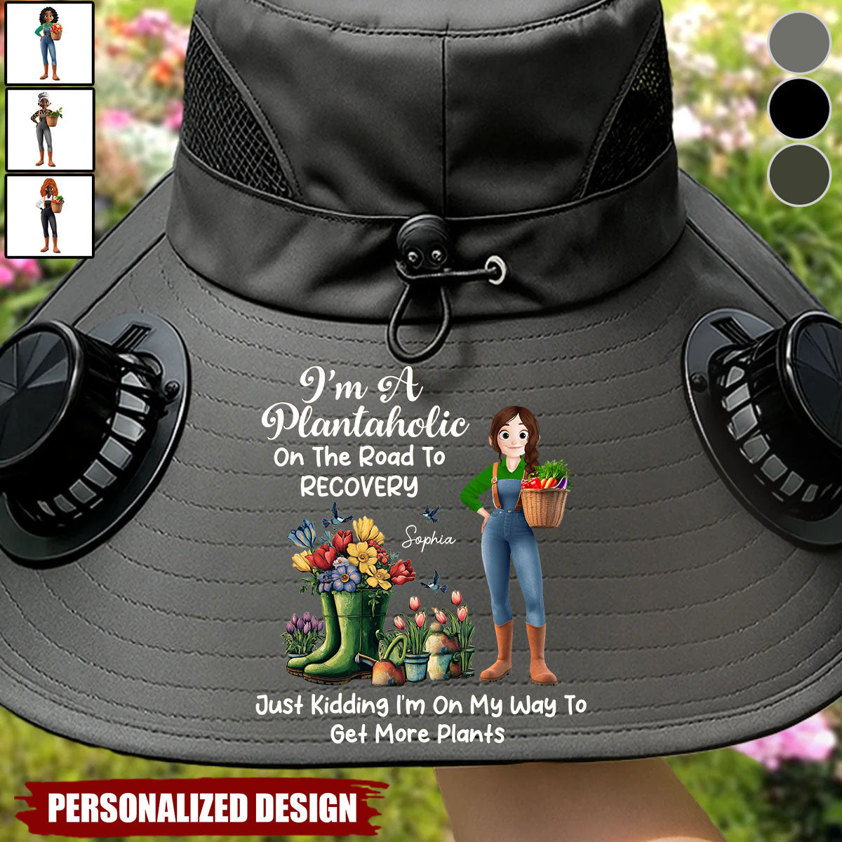 Custom Solar Fan Hat-Personalized Garden Gifts For Gardeners-Crazy Plant Lady Vibes