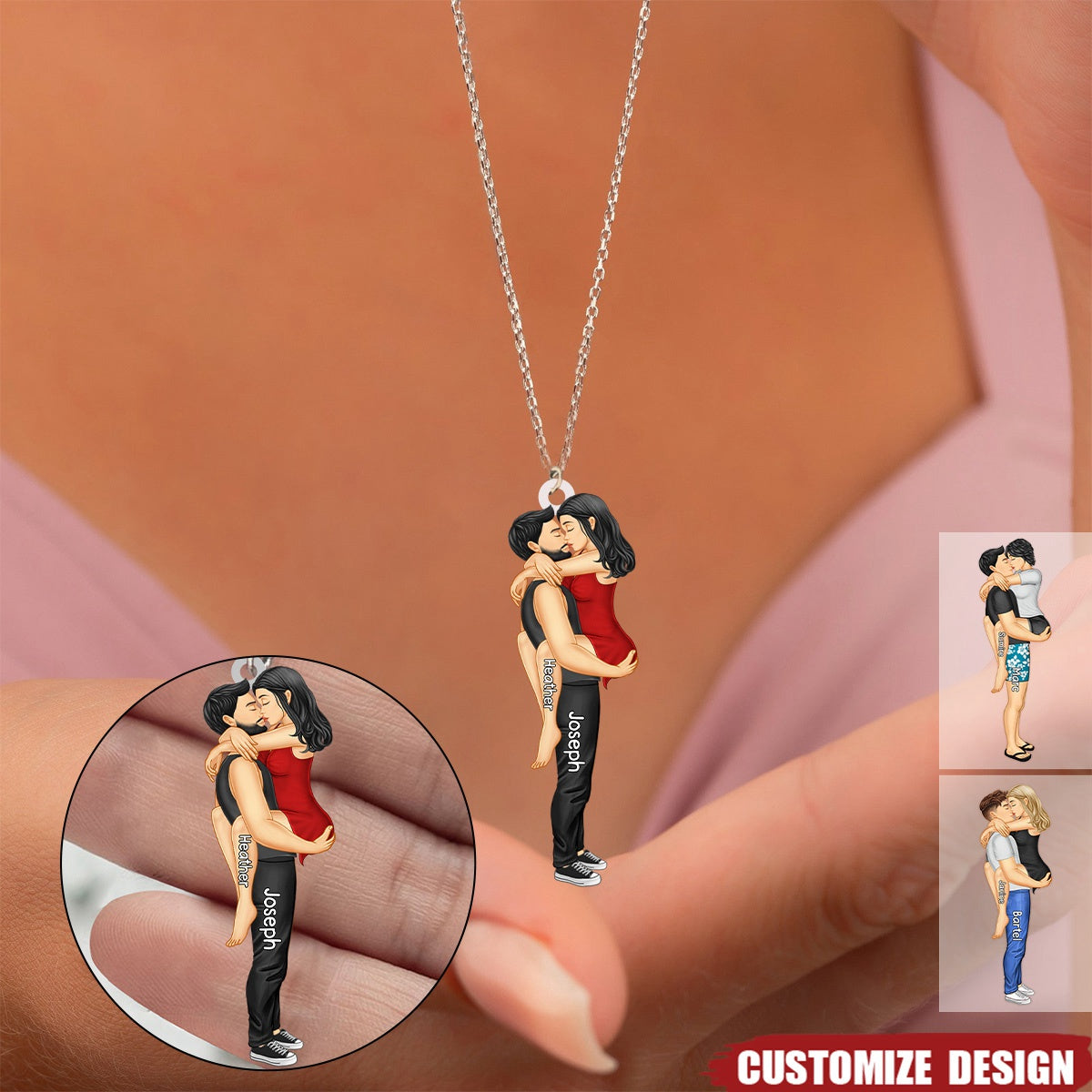 Personalized Couple Kiss Stainless Steel Necklace