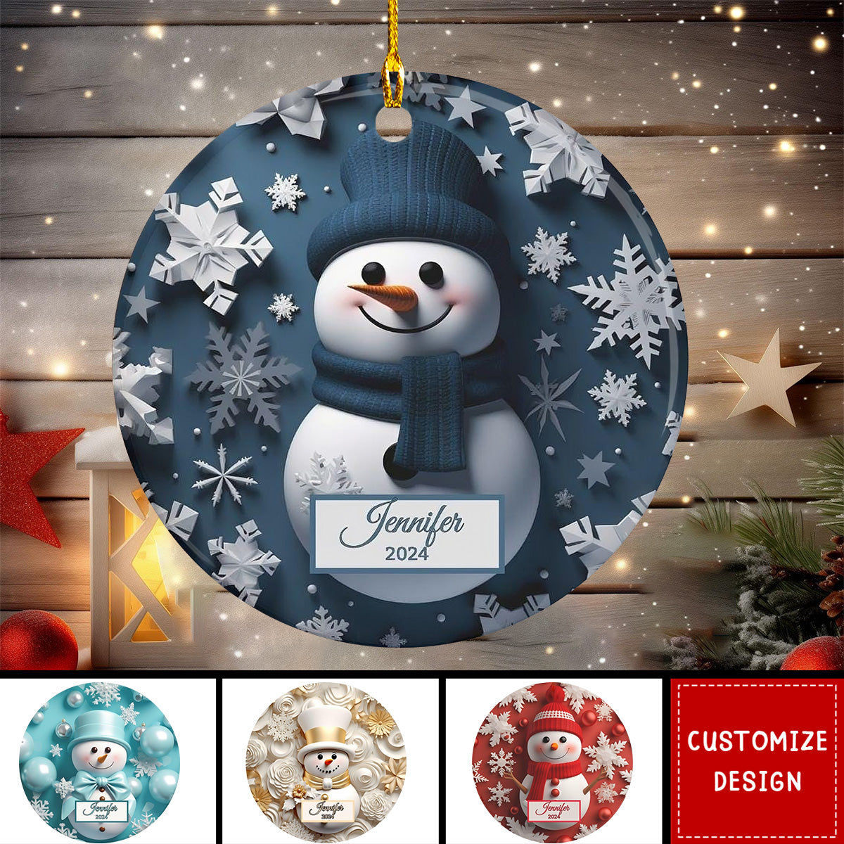 Personalized Colorful Snowman Christmas Ceramic Ornament-2024 New Release