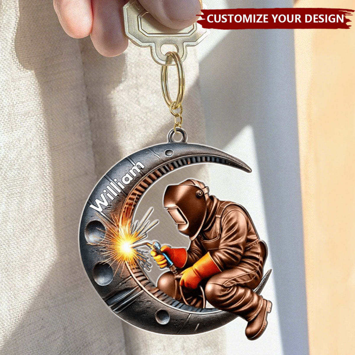 Welding Where Fire Meets Steel - Personalized Welder Shaped Keychain