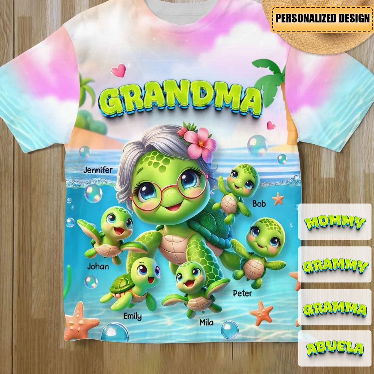 Cute Turtle-Personalized T-Shirt-Gift For Grandma