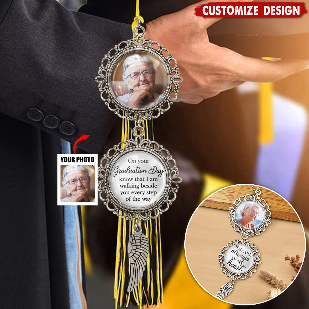 Graduation Walking Beside You Memorial-Personalized Photo Pendant Charm