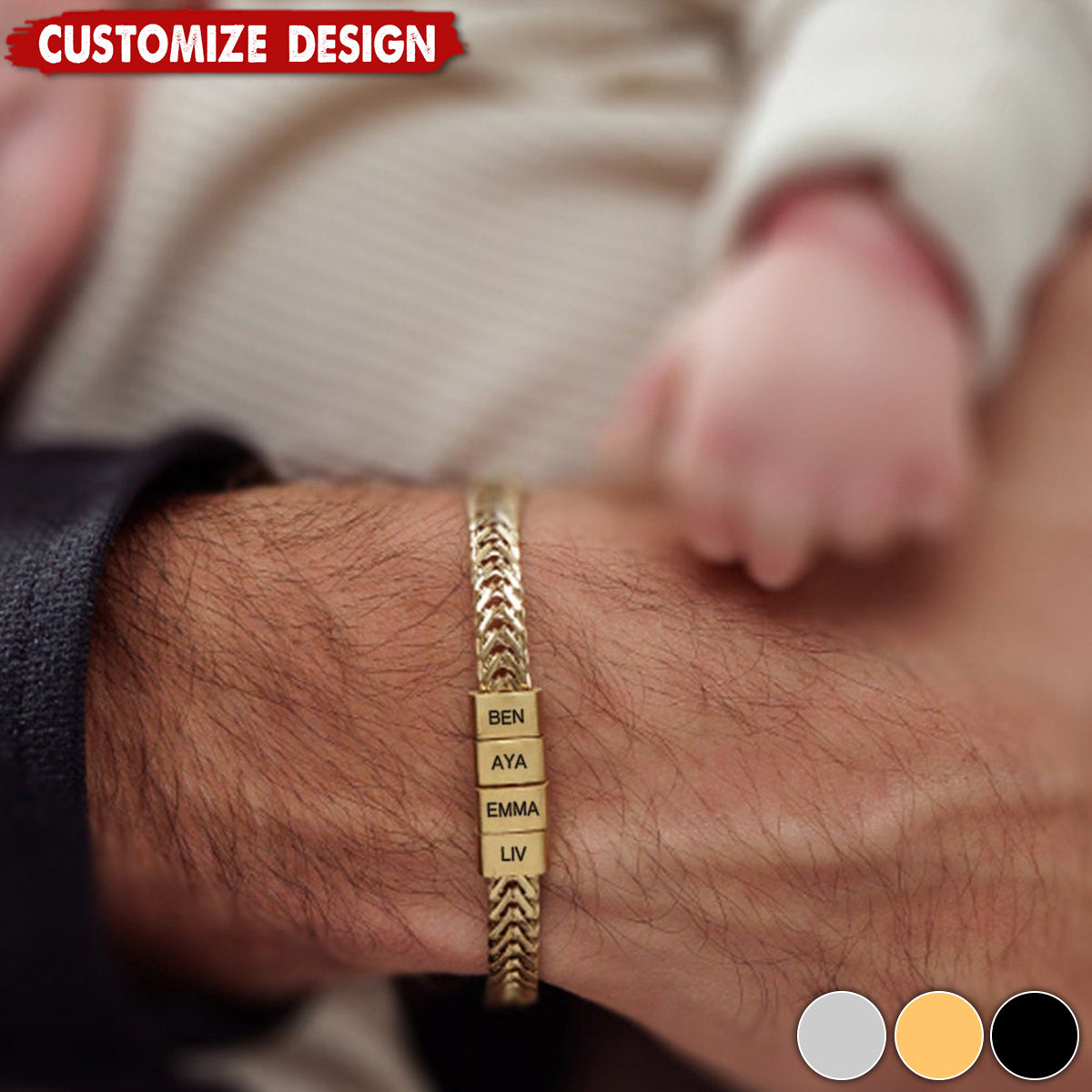 Personalize Names Man's Bracelet-Gift for Dad/Grandpa