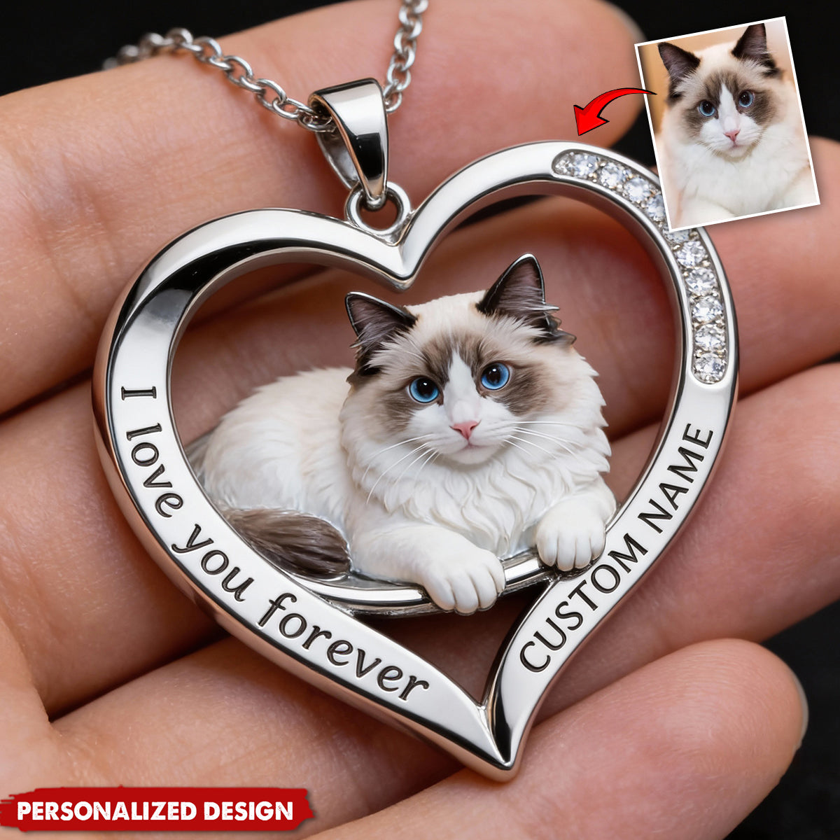 Personalized Cat Shaped Metal Pendant Necklace