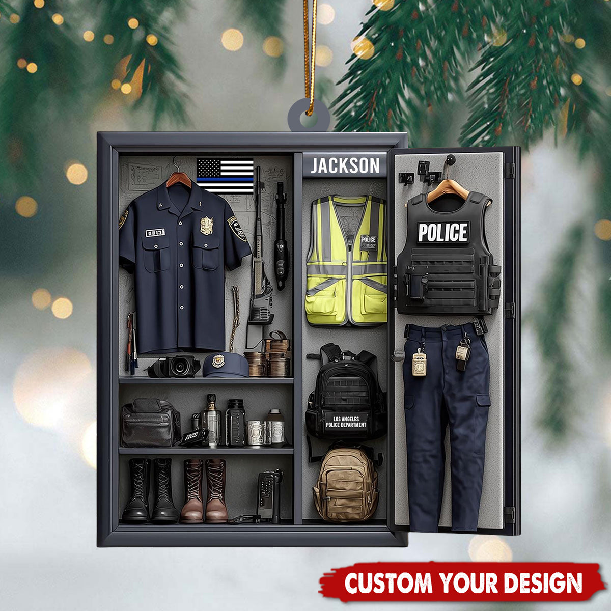 Custom Name Police Officer Christmas Ornament, Personalized Police Uniform Ornament