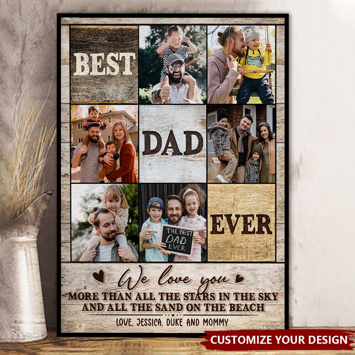 Personalized Best Dad Ever Photo Collage Canvas Poster, Gifts For Dad, Best Father’s Day Gifts 2025, Fathers Day Photo Gifts