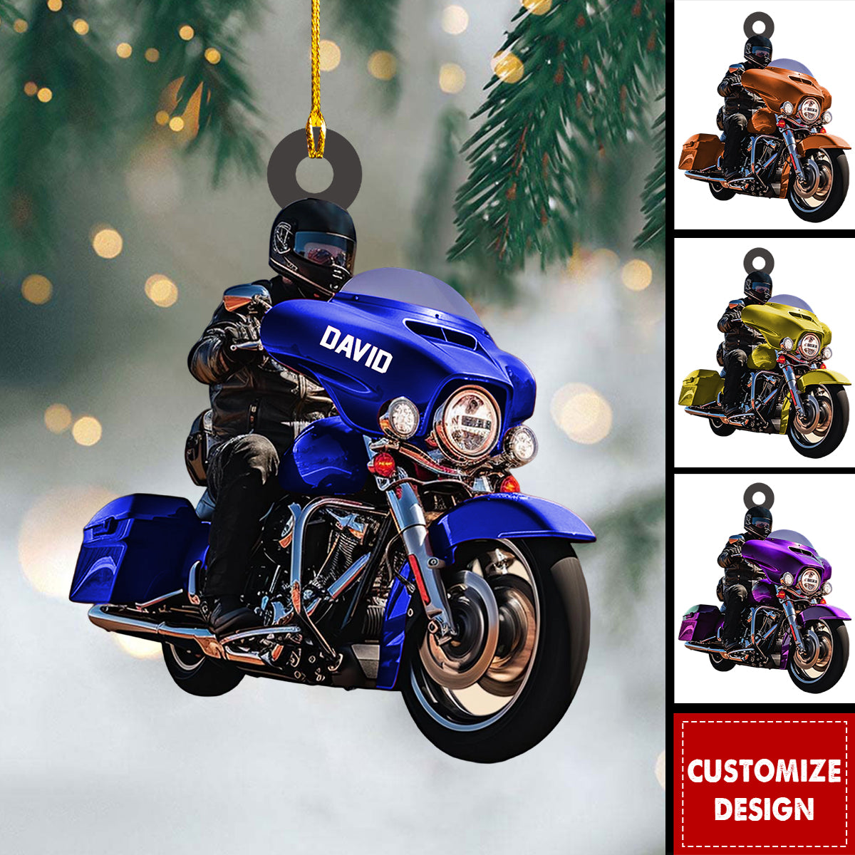 Custom Name Biker Street Glide Motorcycle Personalized Christmas Ornament