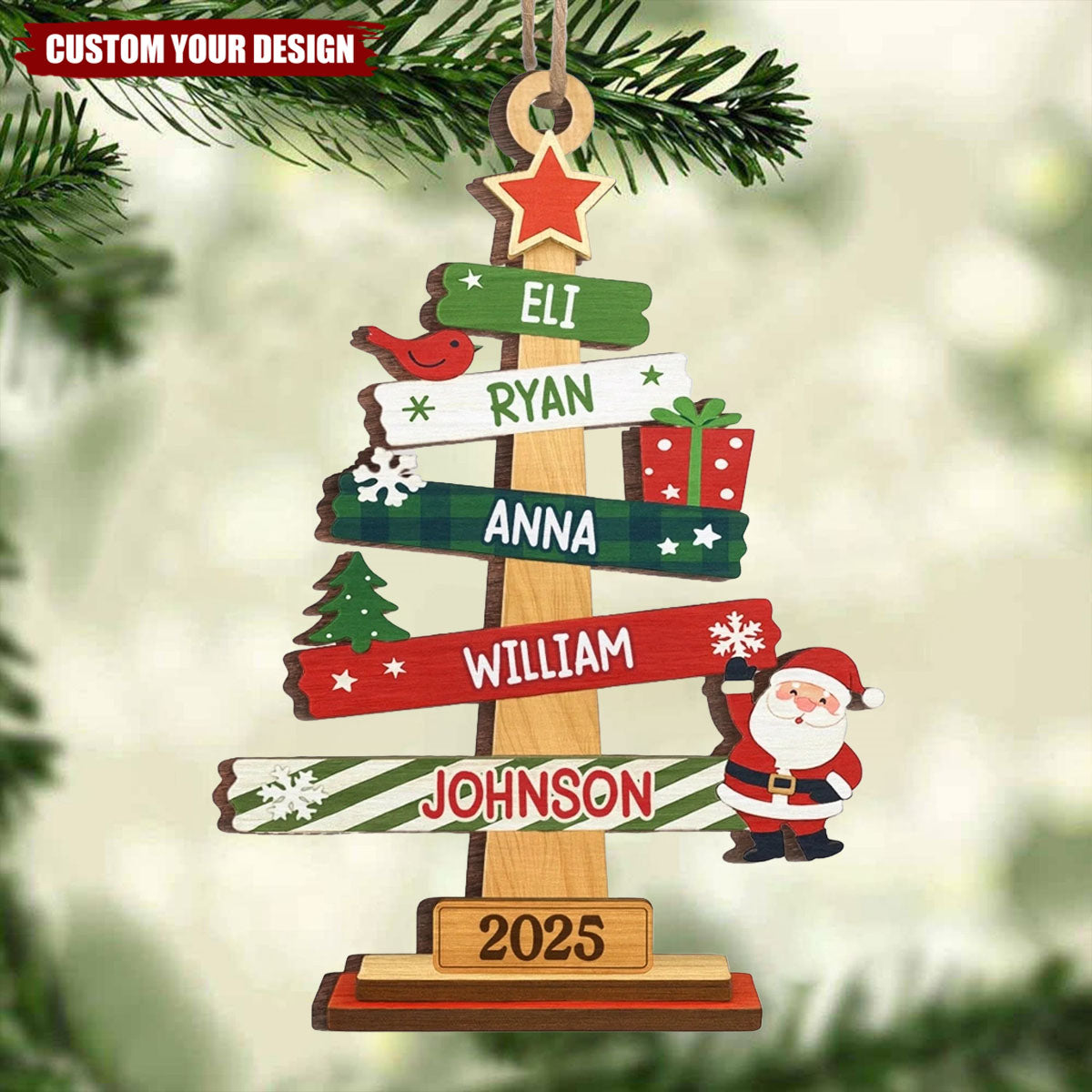 Custom Wood Ornament - Personalized Christmas Birthday Gifts For Mom, Dad, Kids - Our Family Christmas Tree