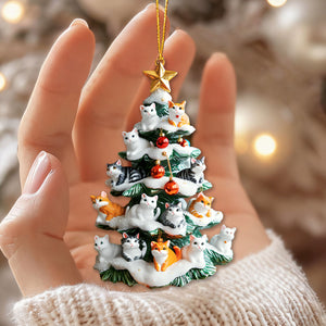 Snowy Cat Christmas Tree Ornament