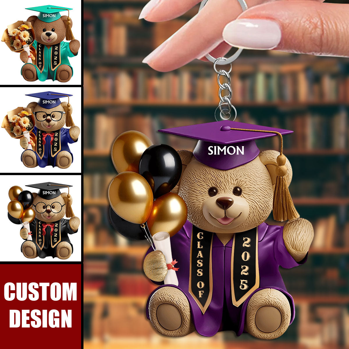 Graduation Bear - Personalized Keychain