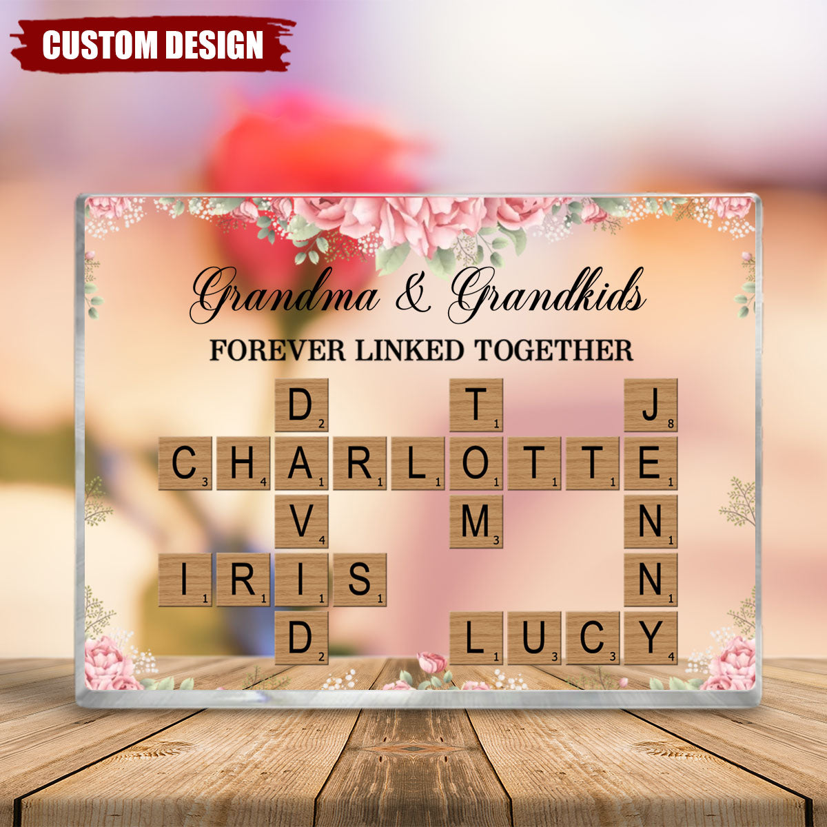 Grandma & Grandkids Forever Linked Together - Personalized Crossword Puzzle Acrylic Plaque