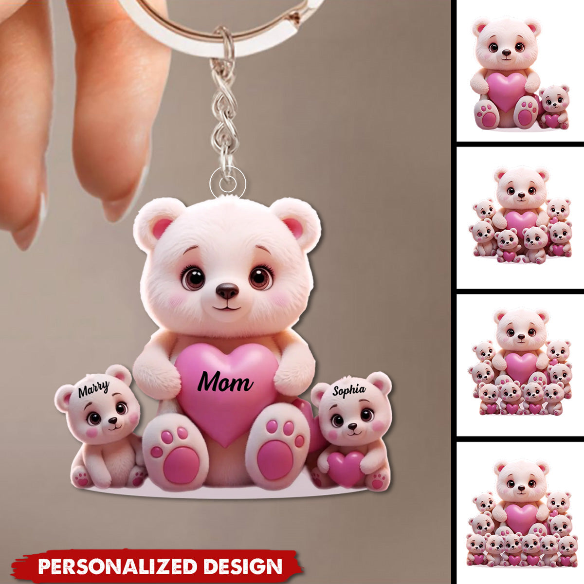 Personalized Cute Bear Keychain-Gift For Mom, Grandma