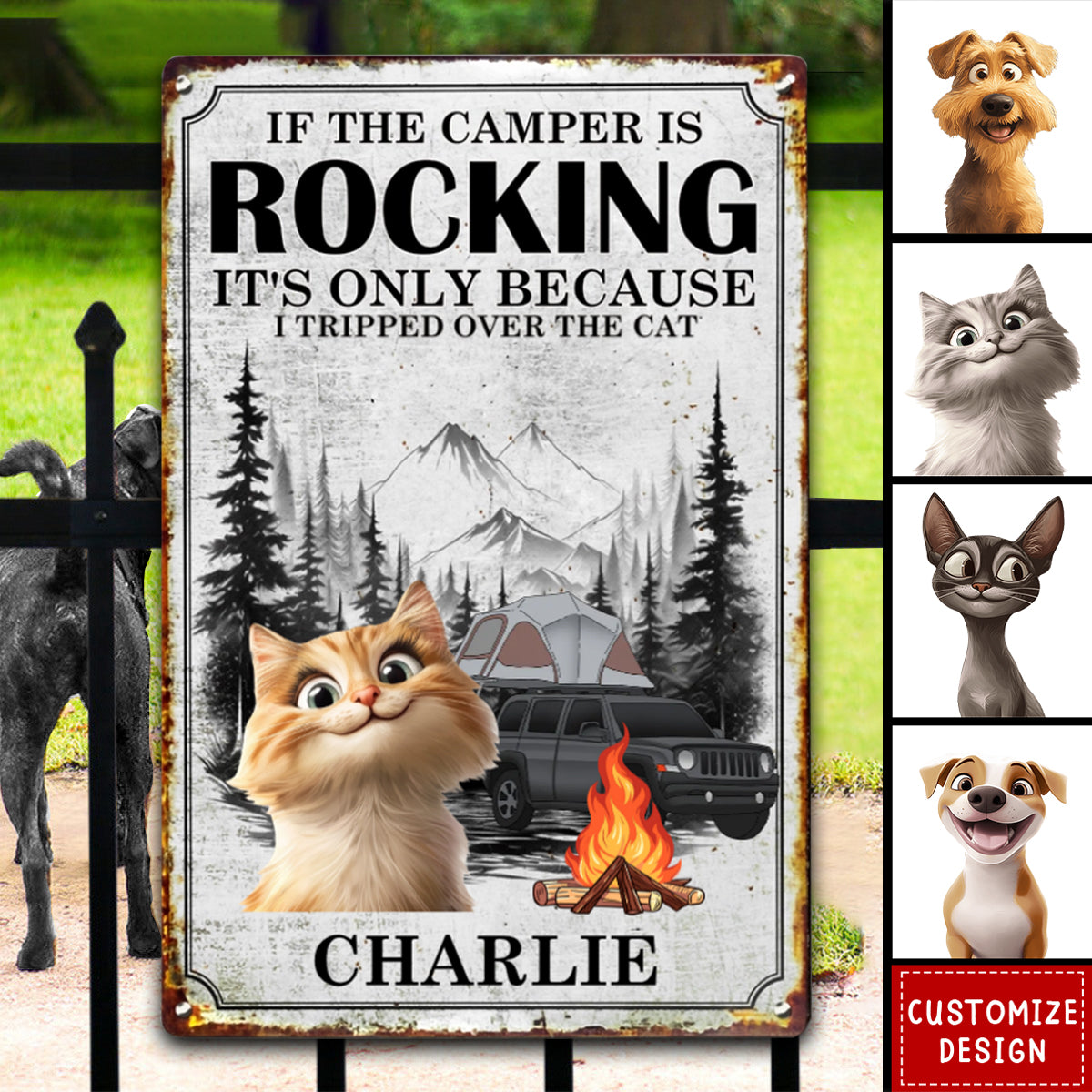 If The Camper Is Rocking It's Because I Tripped Over The Dog - Personalized Metal Sign