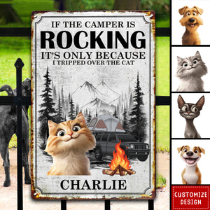 If The Camper Is Rocking It's Because I Tripped Over The Dog - Personalized Metal Sign