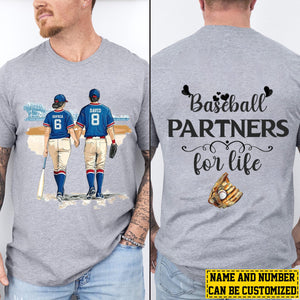 Baseball Partners For Life-Personalized Couple Baseball Two-sided T-shirt-Gift For Baseball Lovers