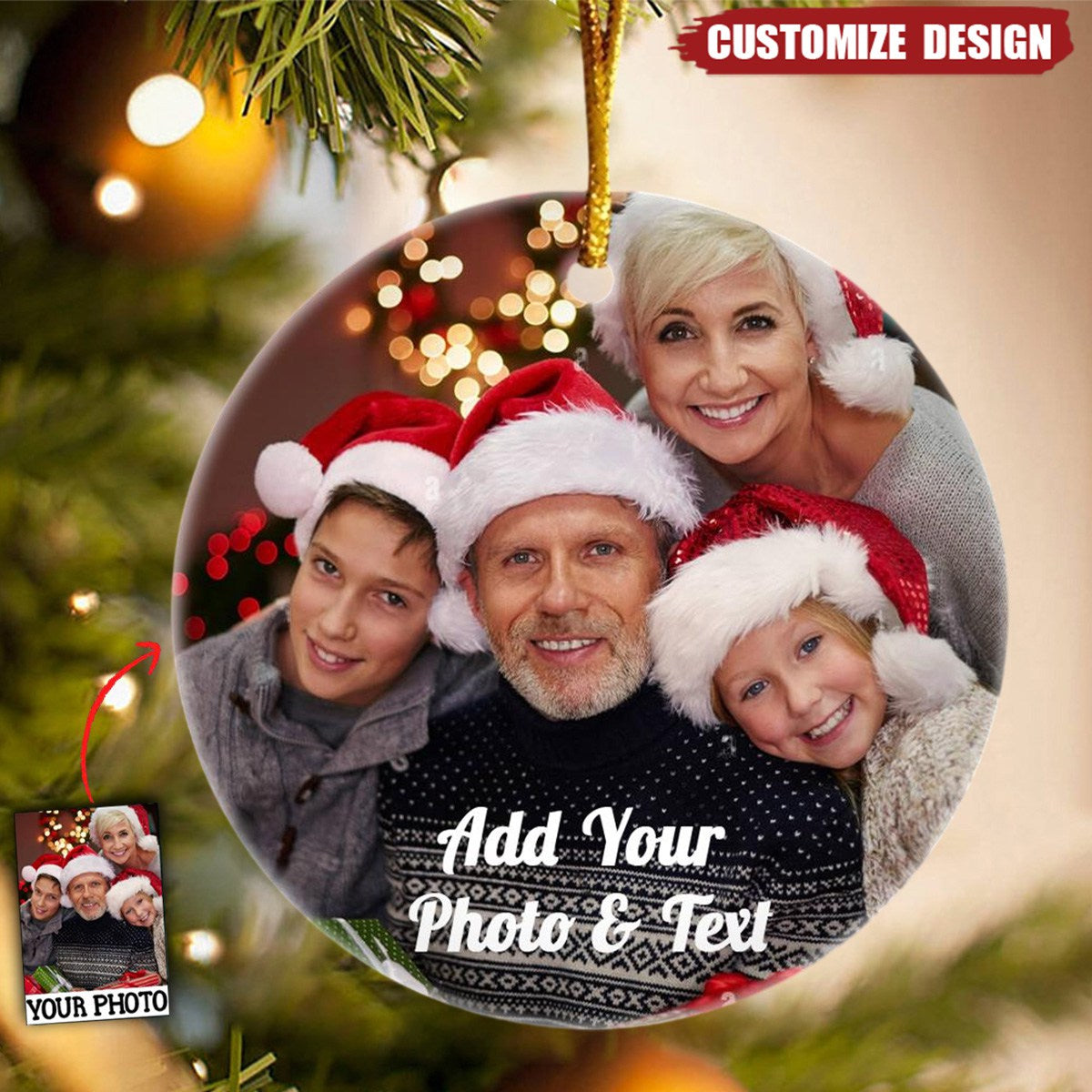 Custom Picture Christmas Ceramic Ornaments - Personalized Double-Sided Photo