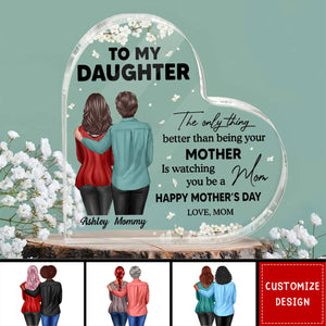 To My Daughter From Mom Happy Mother's Day Floral Personalized Heart Acrylic Plaque