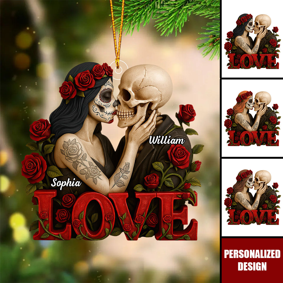 Personalized Skull Couple Acrylic Ornament-Gifts For Couple