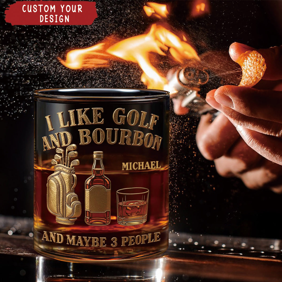 I Like Golf And Bourbon And Maybe 3 People - Personalized Golf Whiskey Glass