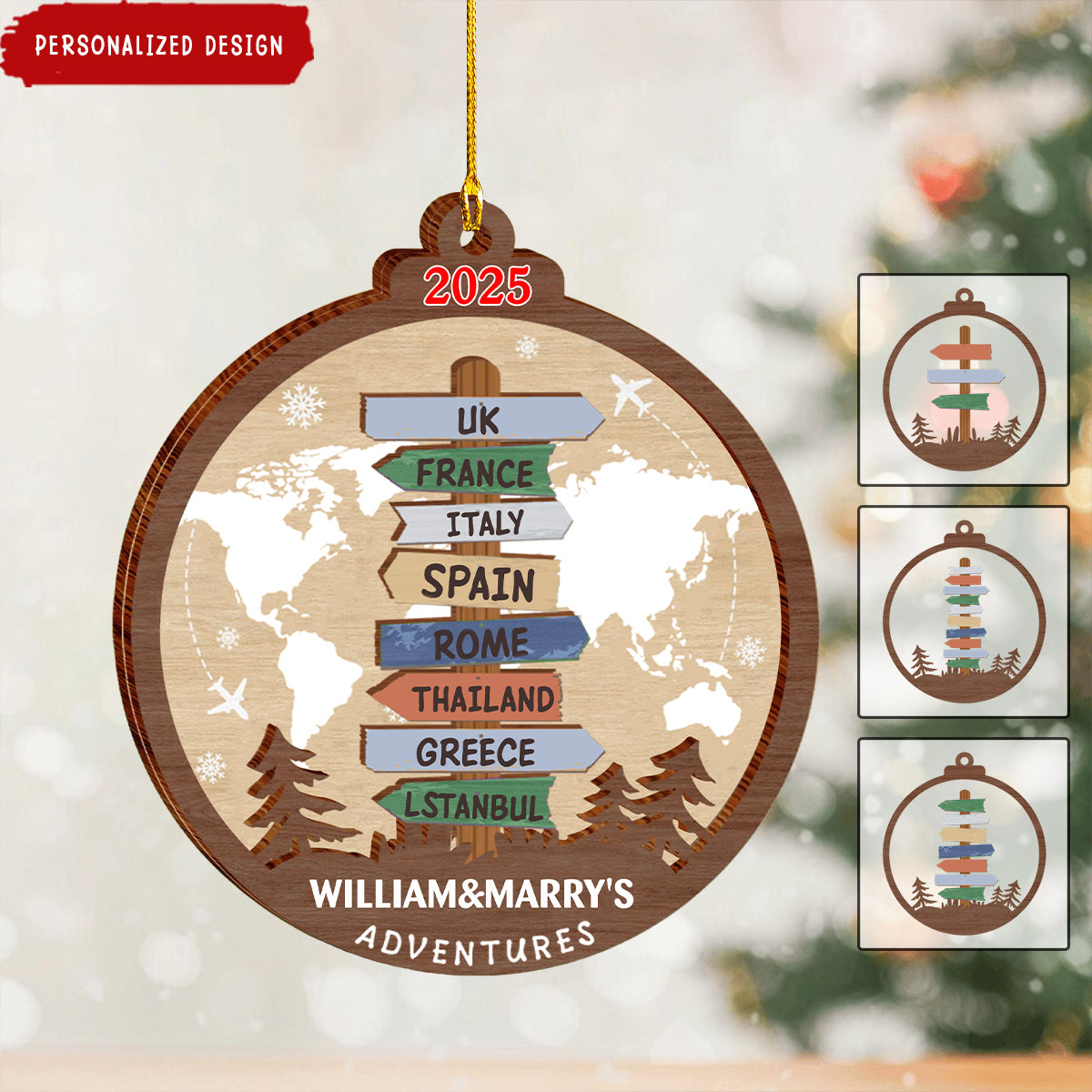 Personalized Travel Adventure Wood Ornament-Gift for Travelers