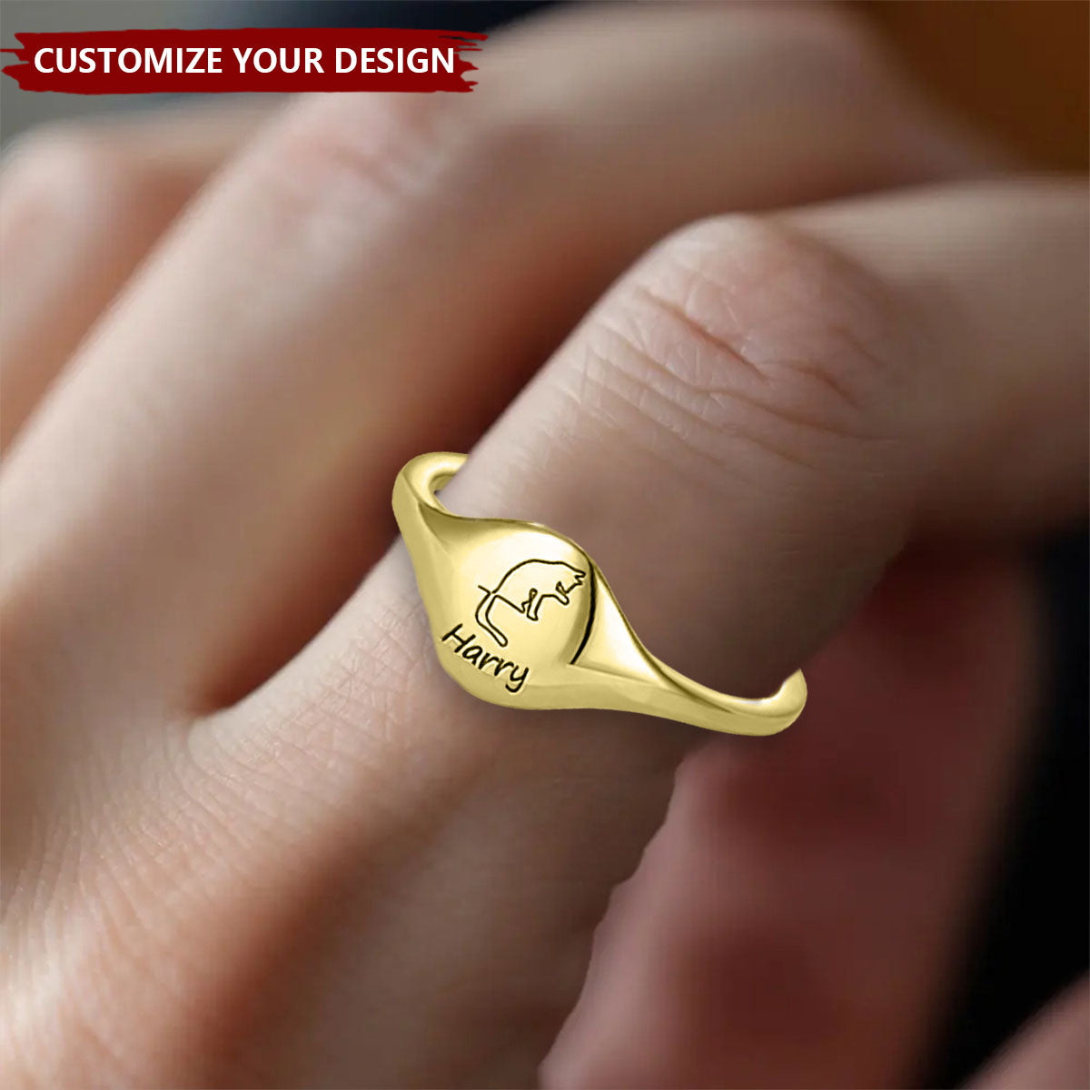 Personalized Cute Engraved Cat Silhouette Ring with Name Dainty Jewelry Anniversary Birthday Memorial Gift for Cat Lover