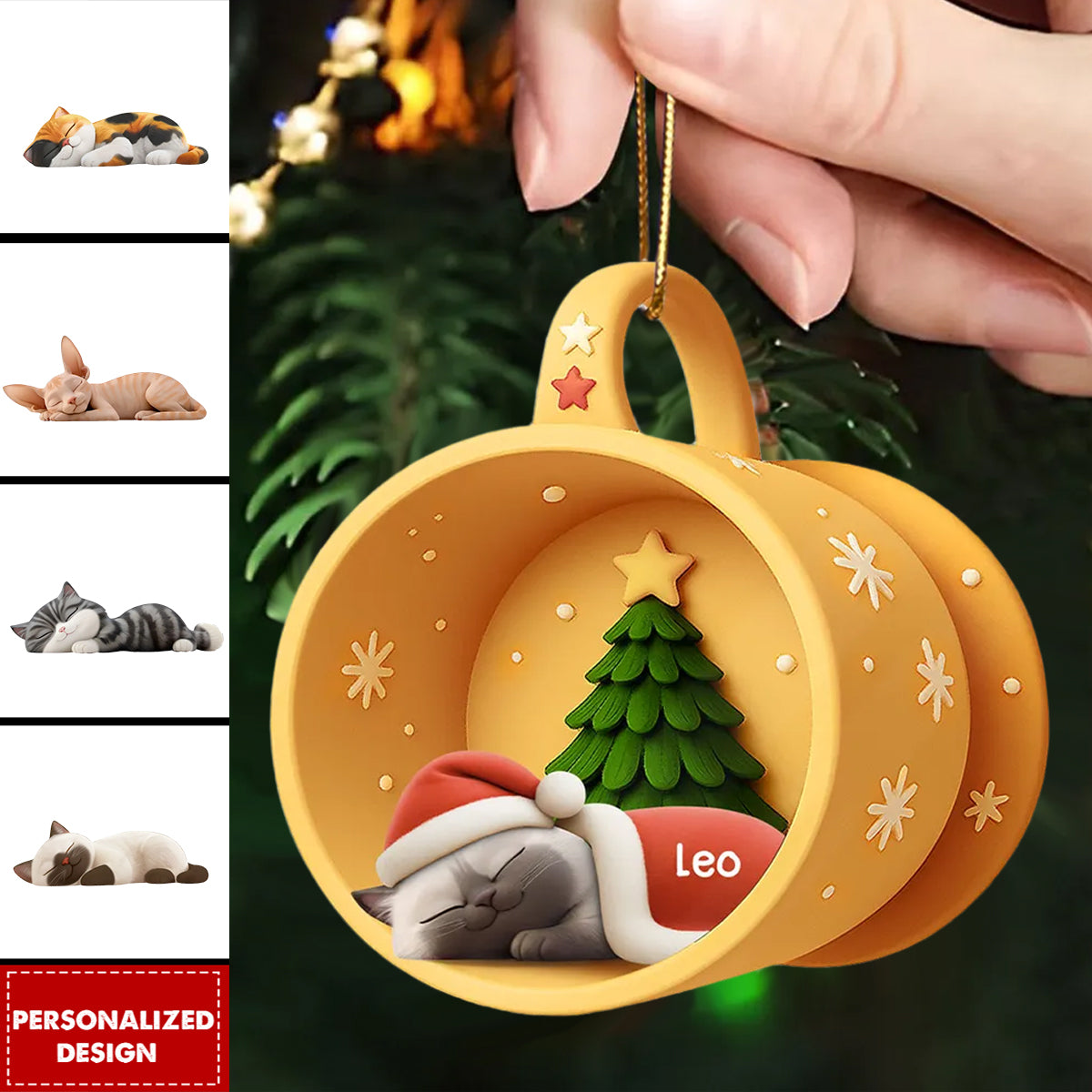 Christmas Sleeping Cats In Cozy Mug-Personalized Acrylic Ornament