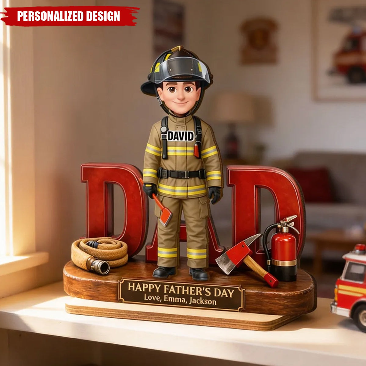 Proud American Firefighter Dad-Personalized Wooden Plaque-Father's Day Gift For Dad