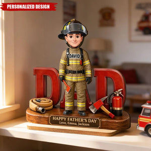 Proud American Firefighter Dad-Personalized Wooden Plaque-Father's Day Gift For Dad