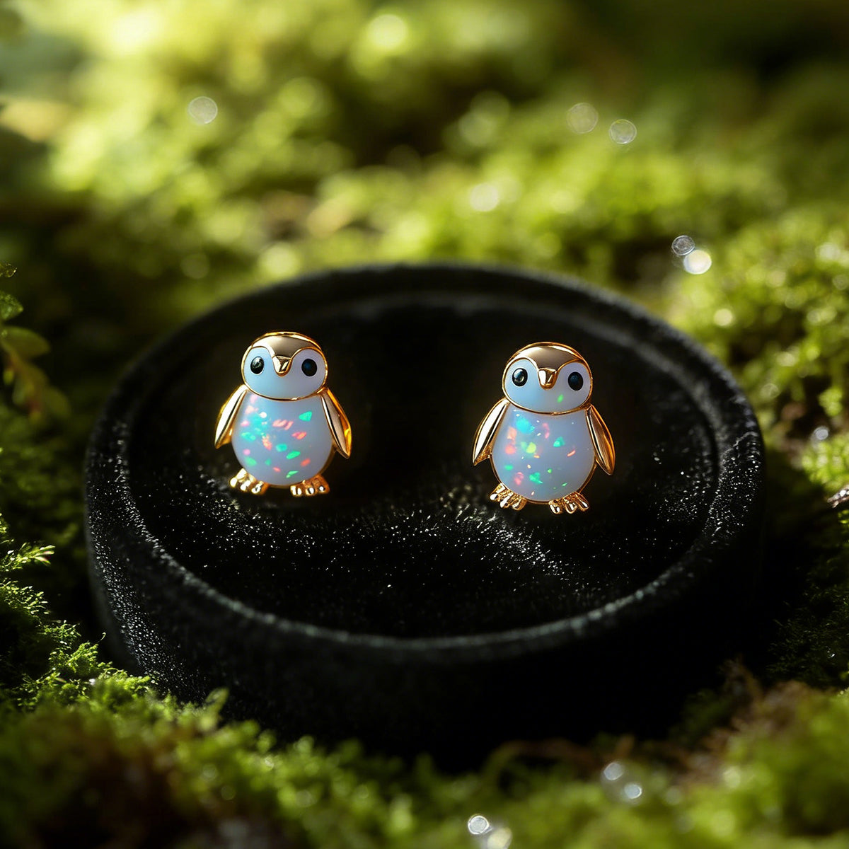 Tiny Penguin Opal Stud Earrings, Animal Earrings