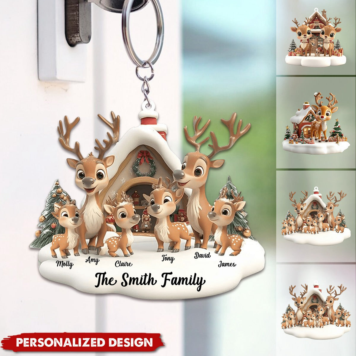 Personalized Reindeer Family Keychain-2024 New Release
