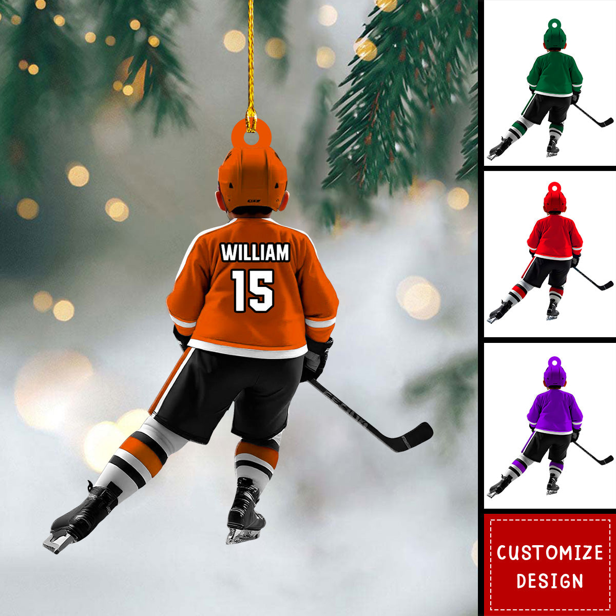 Personalized Kid Hockey Player Ornament - Gifts For Kid Hockey Lovers