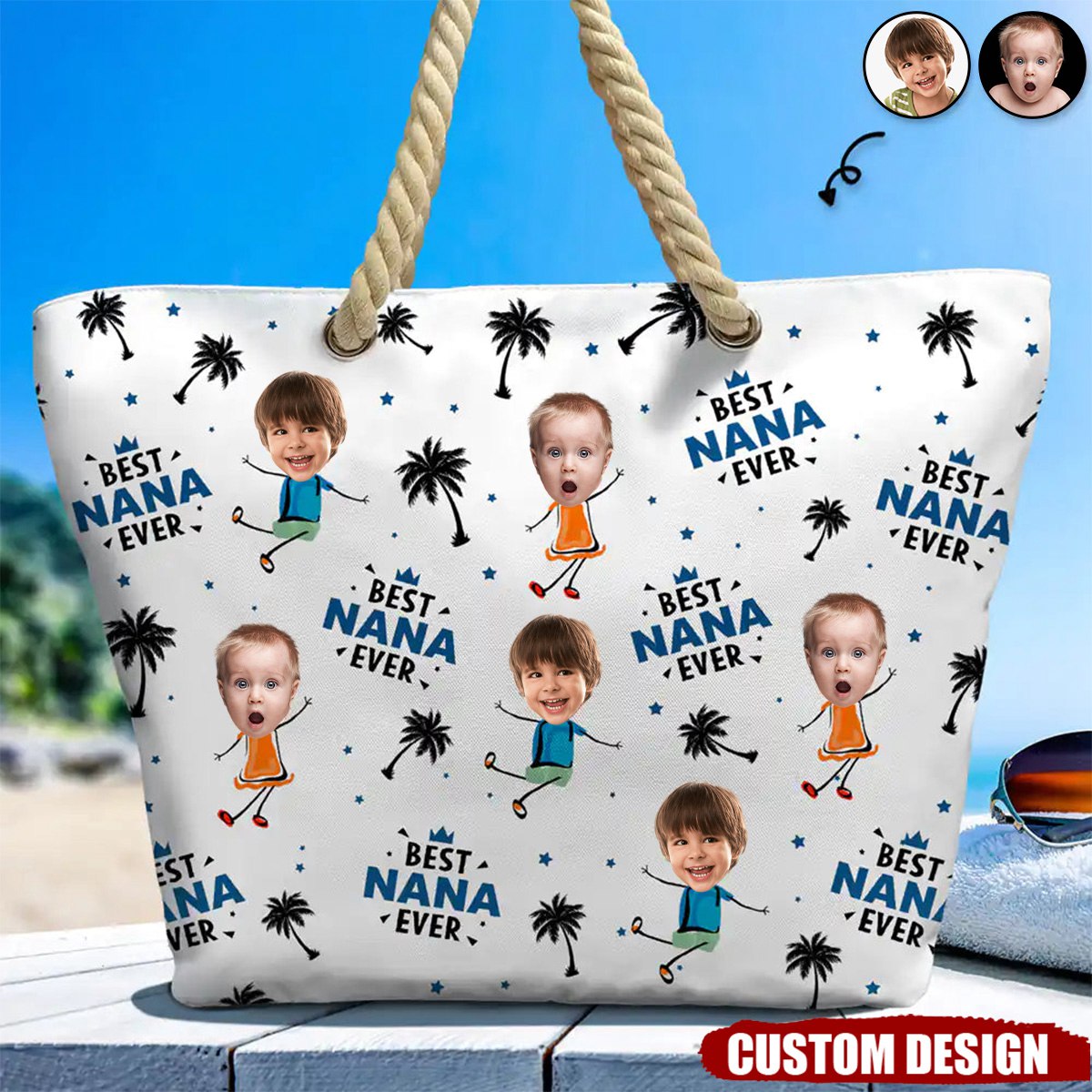 Custom Photo Best Nana Ever - Personalized Beach Bag