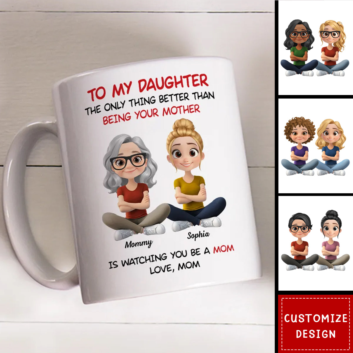 To My Daughter Cartoonize - Personalized Custom Coffee Mug