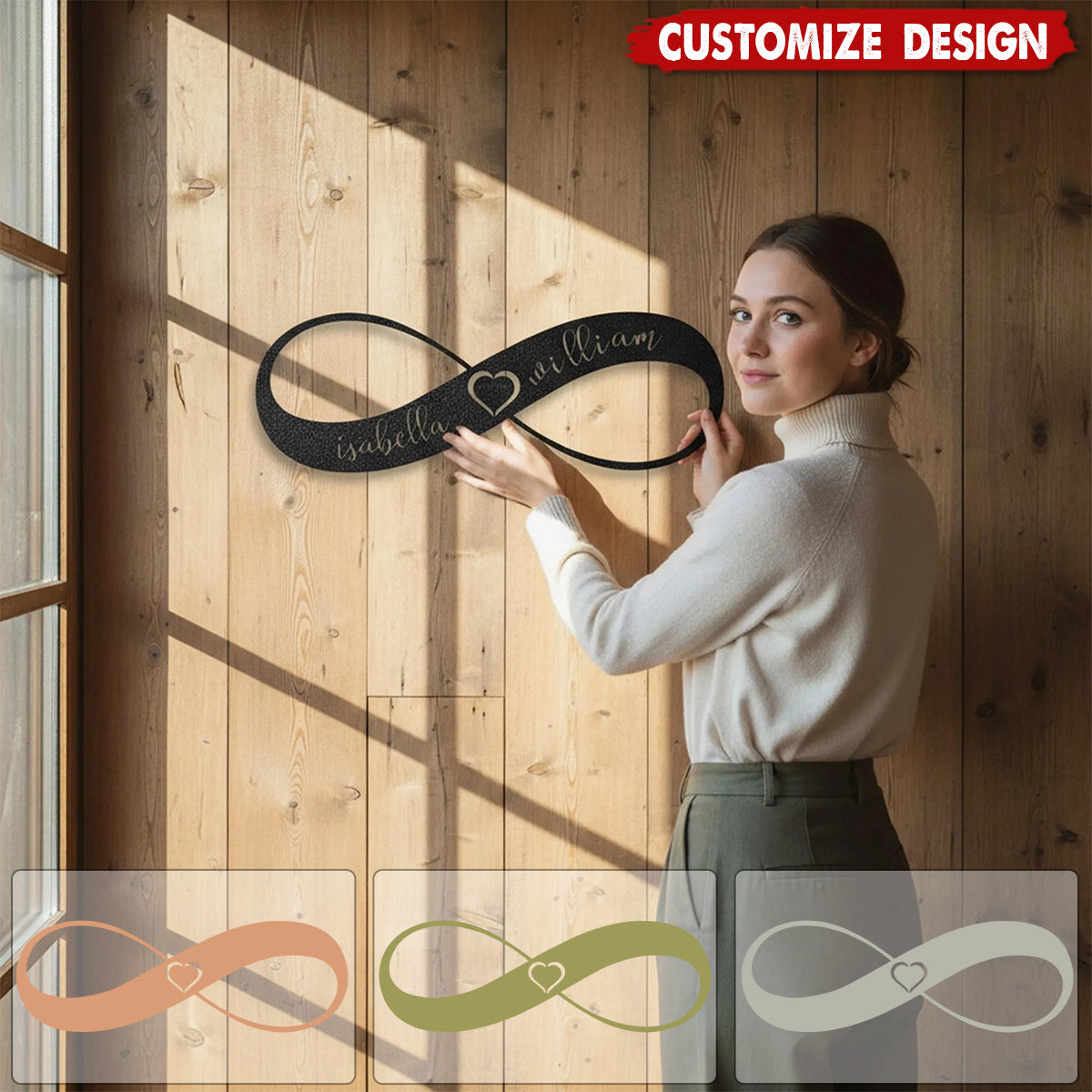 Personalized Infinity Heart Metal Wall Art: Couple Names & Date