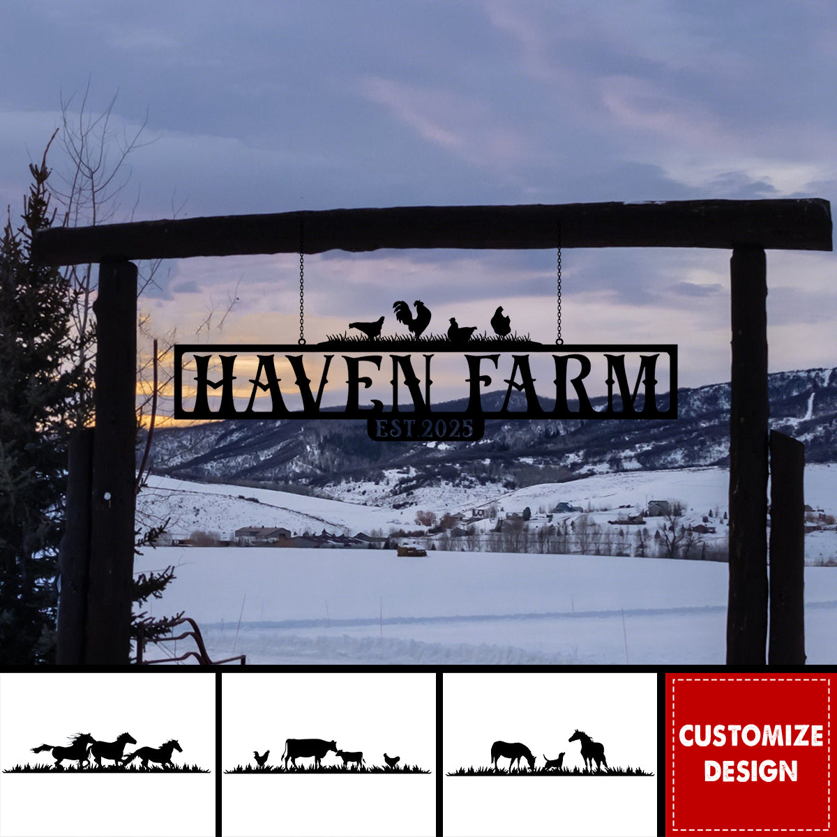 Personalized Black Metal Farm Metal Sign