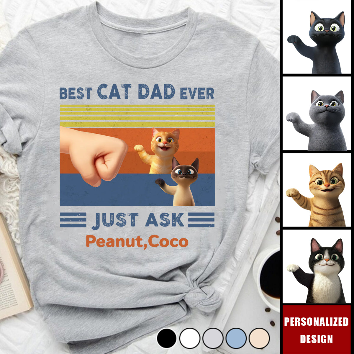 Best Cat Dad Cute Cartoon Funny Cats-Personalized Shirt-Gift for Cat Dads