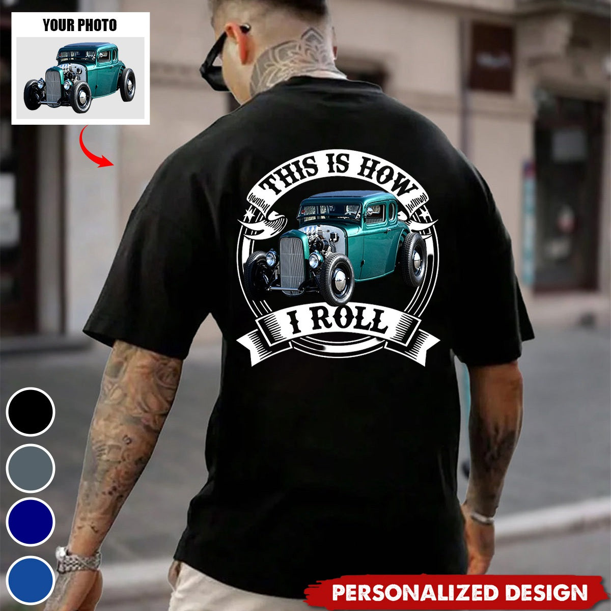 Personalized Upload Vehicle Photo Print Back T-Shirt-Gift For Car Lover