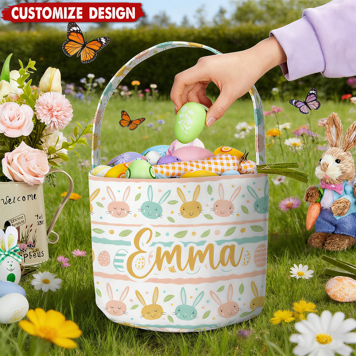 Personalized Name Easter Pattern Basket - Gift For Easter Lovers