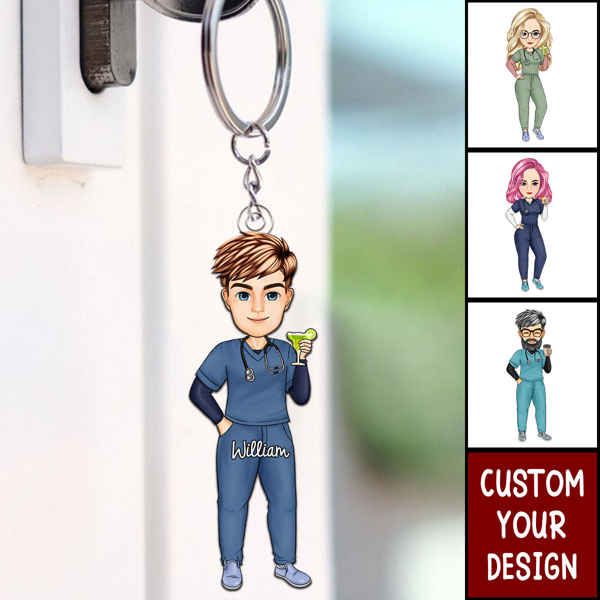 Nurse Cartoon Vector - Gift For Nurse - Personalized Acrylic Keychain