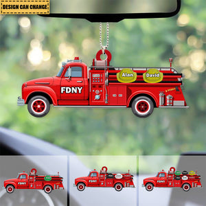 Personalized Firefighter , Fire Truck Acrylic Car / Christmas Ornament