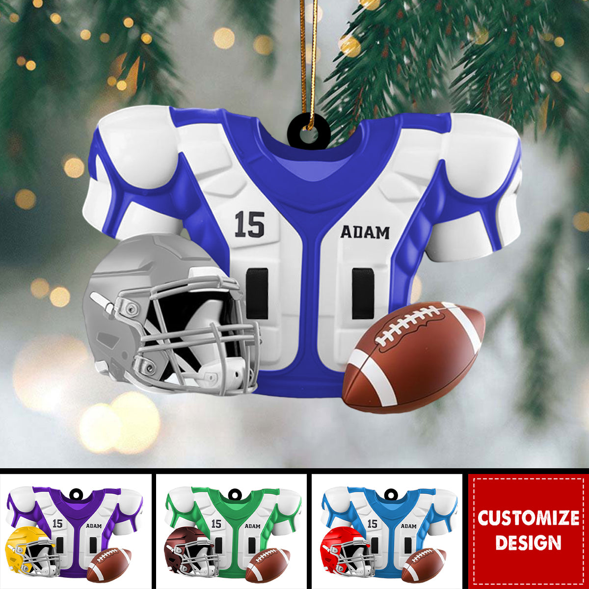 Personalized American Football Christmas Ornament, Personalized Gift for Football Player