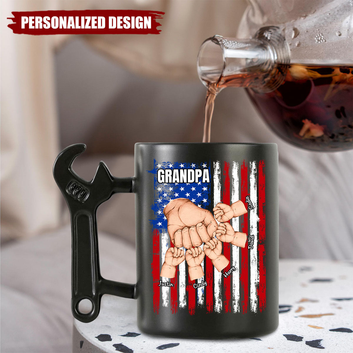 Fist Bump With Grandpa-Personalized Wrench Handle Mug