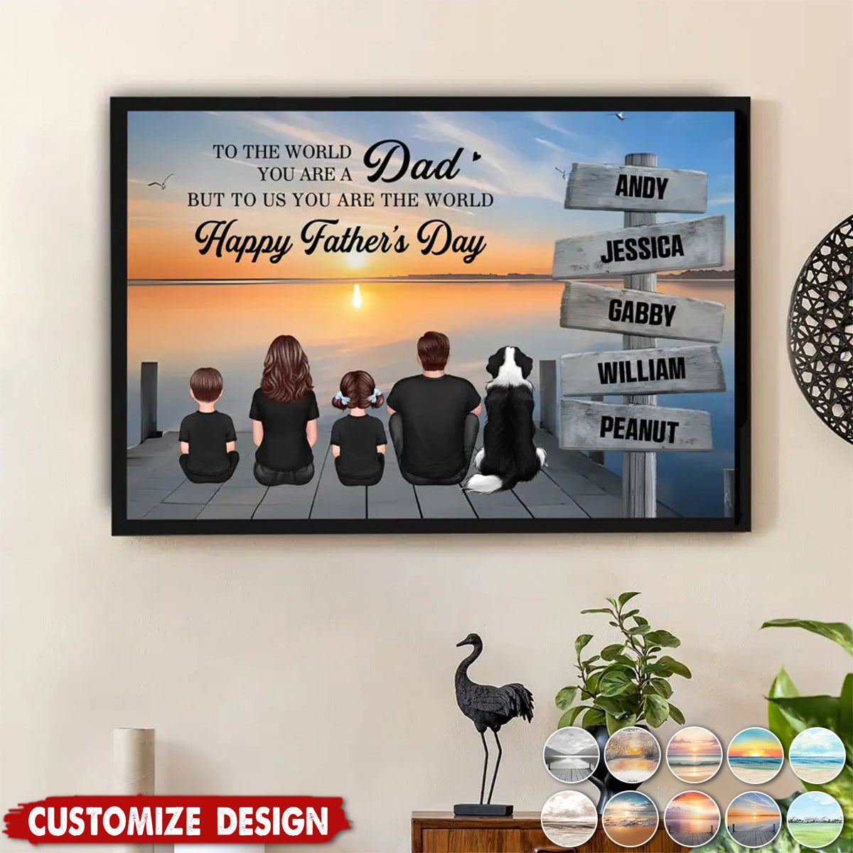 Personalized Back‑View Family Poster – Dad Is Our World - Birthday,Father's day Gift for Husband or Son